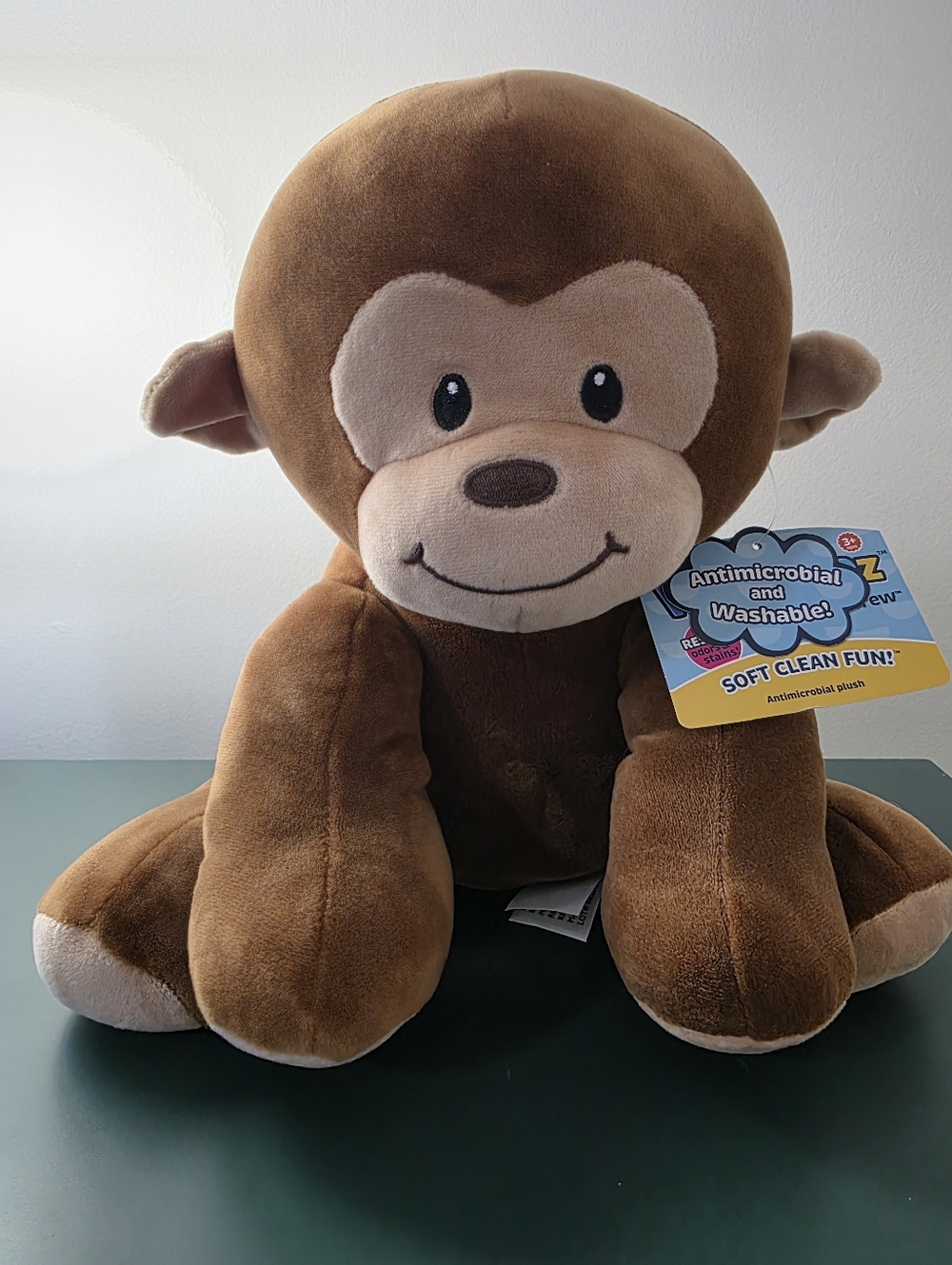 NWT Wellobeez Clean Crew Antimicrobial Brown Monkey Plush Washable Stuffed